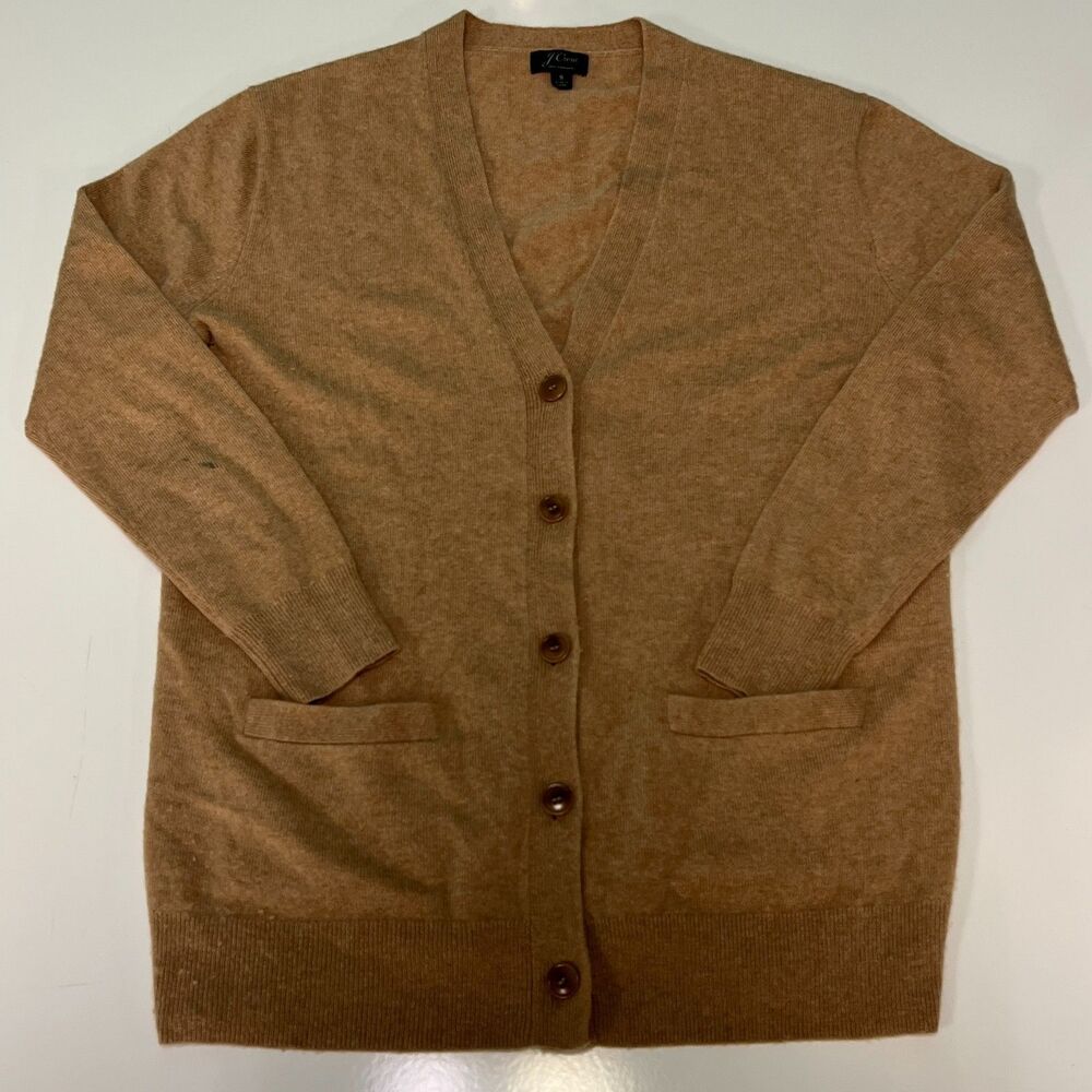 J.Crew 100% Cashmere Cashmere Pocket Cardigan Sweater Camel Tan Size Small